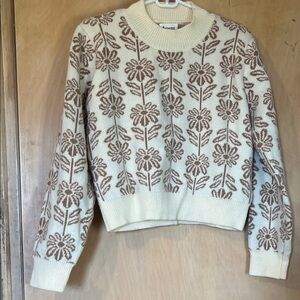 Floral Patterned Cream and Brown Sweater